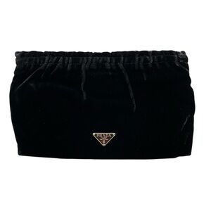 Prada Luxurious Black Velour Triangle Logo Pouch